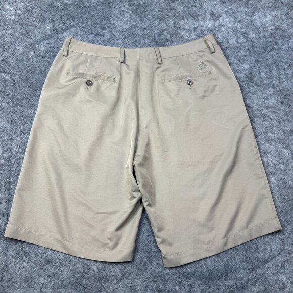 Adidas Shorts Mens Size 34 Beige Khaki Golf Flat Front Performance Climalite - Picture 2 of 7